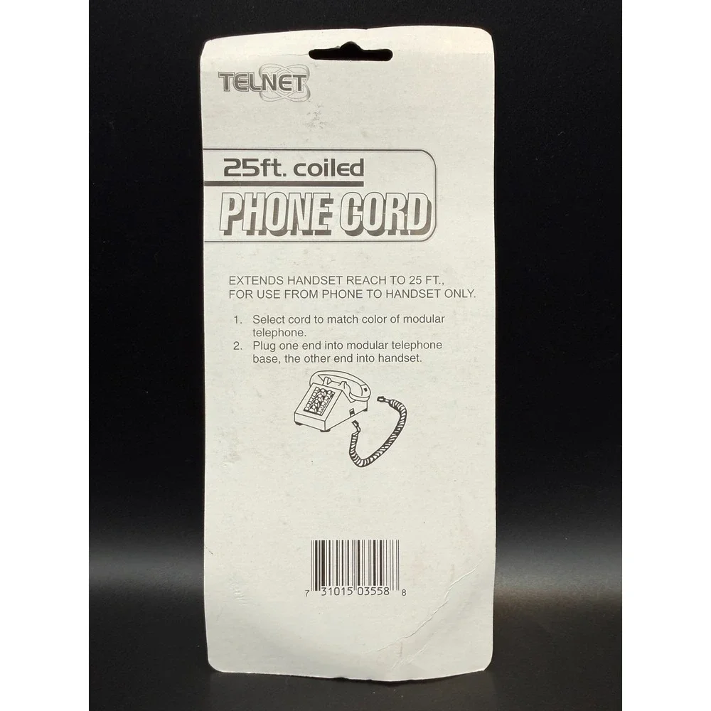 TELNET GP-34 Phone Coil Cord 25 Ft White for Handset Telephones - NOS